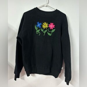 Parks Project Sweater Terry Crewneck Pullover Flowers Size Small Black